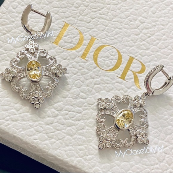 Platinum Canary Pave Diamonds Drop Earrings NEW - Picture 1 of 3
